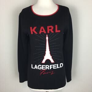 Karl Lagerfeld Black Eiffel Tower Crew Neck Sweater NWOT Small